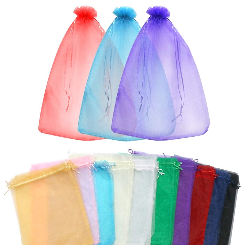 SumDirect Extra Large Organza Bags - 100Pcs12x16 Inches Mixed Color Organza Gift Bags with Drawstring, Jewelry Pouches for Wedding Party Christmas Favor - Image 1